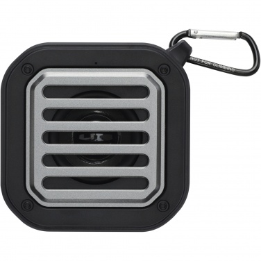 Logotrade Werbegeschenke das Foto: Solo 3W IPX5 Solar Bluetooth®-Lautsprecher aus recyceltem RCS Kunststoff mit Karabinerhaken 