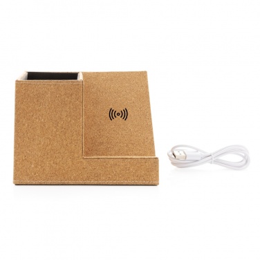 Logotrade werbemittel das Foto: Kork Stiftehalter mit 5W Wireless Charger