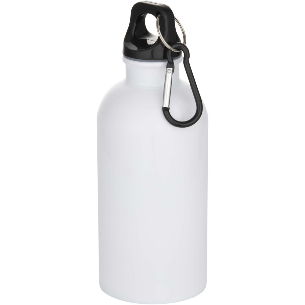 Logotrade Werbeartikel das Foto: Oregon 400 ml RSC-zertifizierte einwandige Sublimation Trinkflasche aus recyceltem Edelstahl mit Karabinerhaken