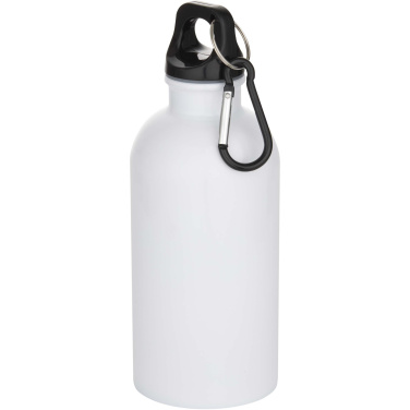 Logotrade Werbeartikel das Foto: Oregon 400 ml RSC-zertifizierte einwandige Sublimation Trinkflasche aus recyceltem Edelstahl mit Karabinerhaken