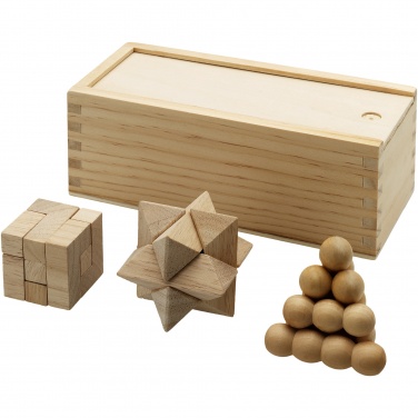 Logo trade corporate gifts image of: Brainiac 3-piece wooden brain teaser set
