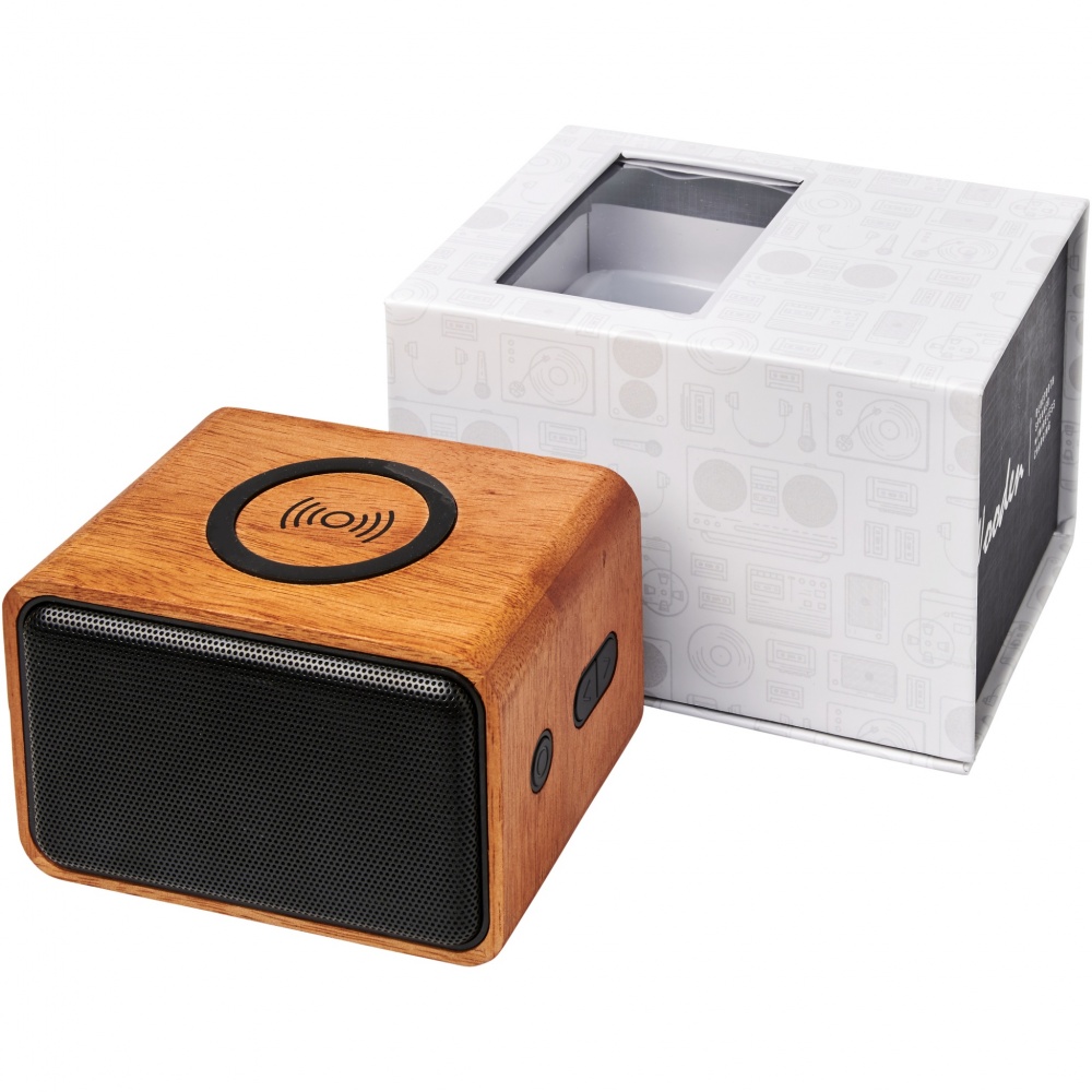 Logo trade promotional items image of: Wooden 3W speaker with wireless charging pad