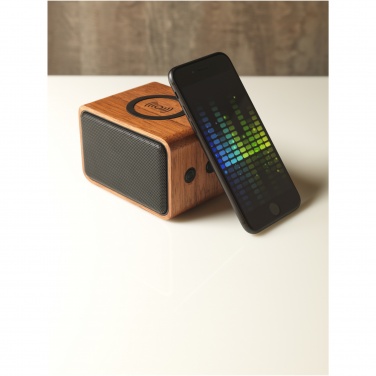 Logo trade promotional gifts image of: Wooden 3W speaker with wireless charging pad