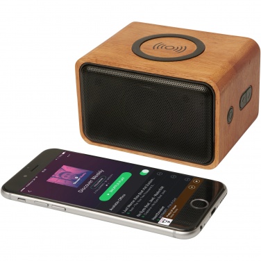 Logo trade business gifts image of: Wooden 3W speaker with wireless charging pad