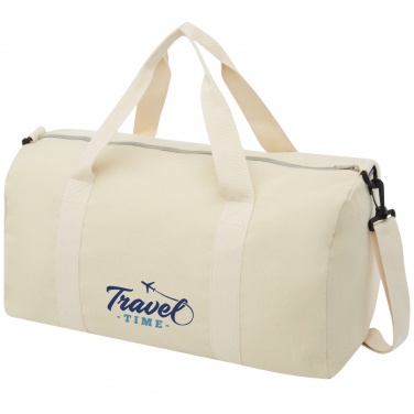 Logo trade promotional items image of: Pheebs 450 g/m² recycled cotton and polyester duffel bag 24L