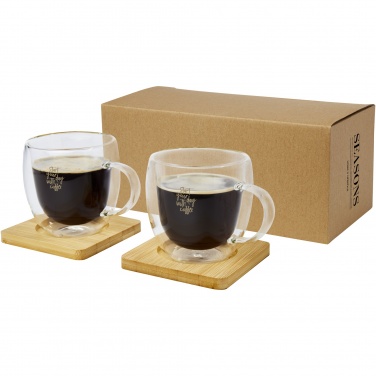 Logo trade promotional items image of: Manti 2-piece 250 ml double-wall glass cup with bamboo coaster 