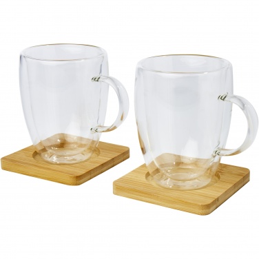 Logotrade promotional gift image of: Manti 2-piece 350 ml double-wall glass cup with bamboo coaster 