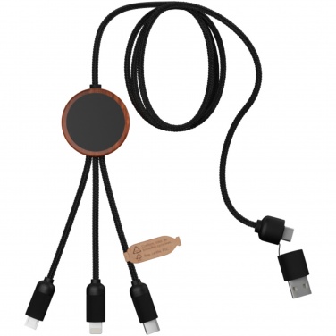 Logotrade promotional item picture of: SCX.design C37 5-in-1 rPET light-up logo charging cable with round wooden casing