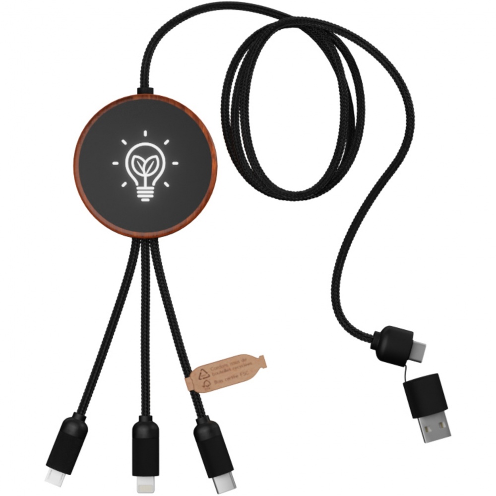Logo trade promotional merchandise image of: SCX.design C40 5-in-1 rPET light-up logo charging cable and 10W charging pad