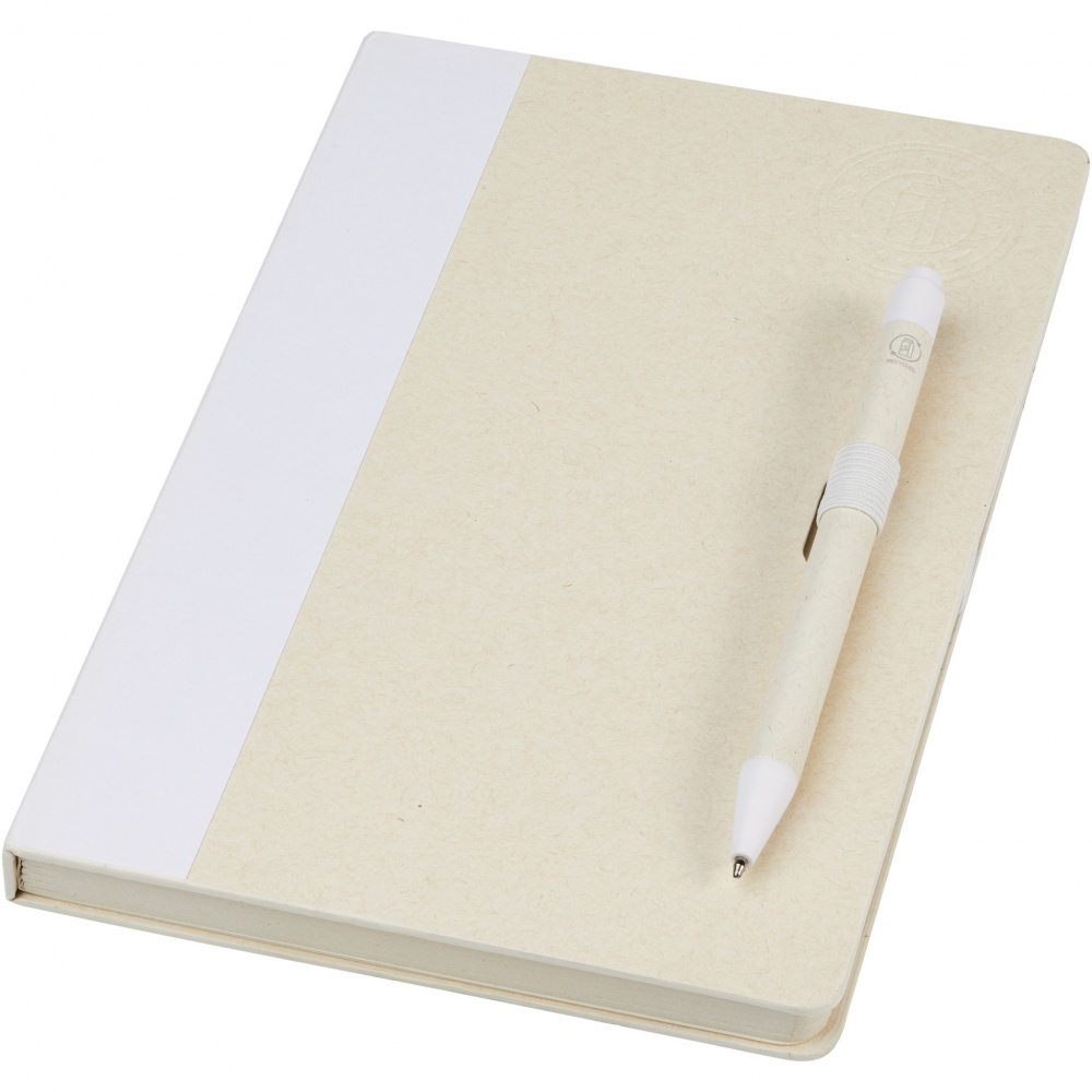 Logo trade promotional items image of: Dairy Dream A5 size reference recycled milk cartons notebook and ballpoint pen set