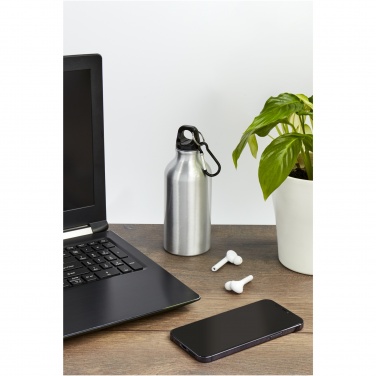 Logo trade business gifts image of: Oregon 400 ml RCS certified recycled aluminium water bottle with carabiner