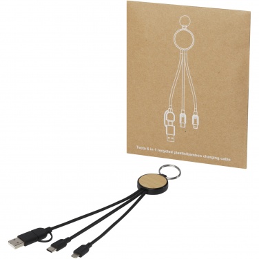 Logo trade promotional gift photo of: Tecta 6-in-1 recycled plastic/bamboo charging cable with keyring
