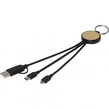 Logo trade business gift photo of: Tecta 6-in-1 recycled plastic/bamboo charging cable with keyring