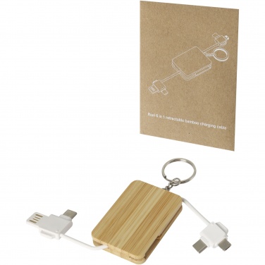 Logotrade promotional merchandise image of: Reel 6-in-1 retractable bamboo key ring charging cable