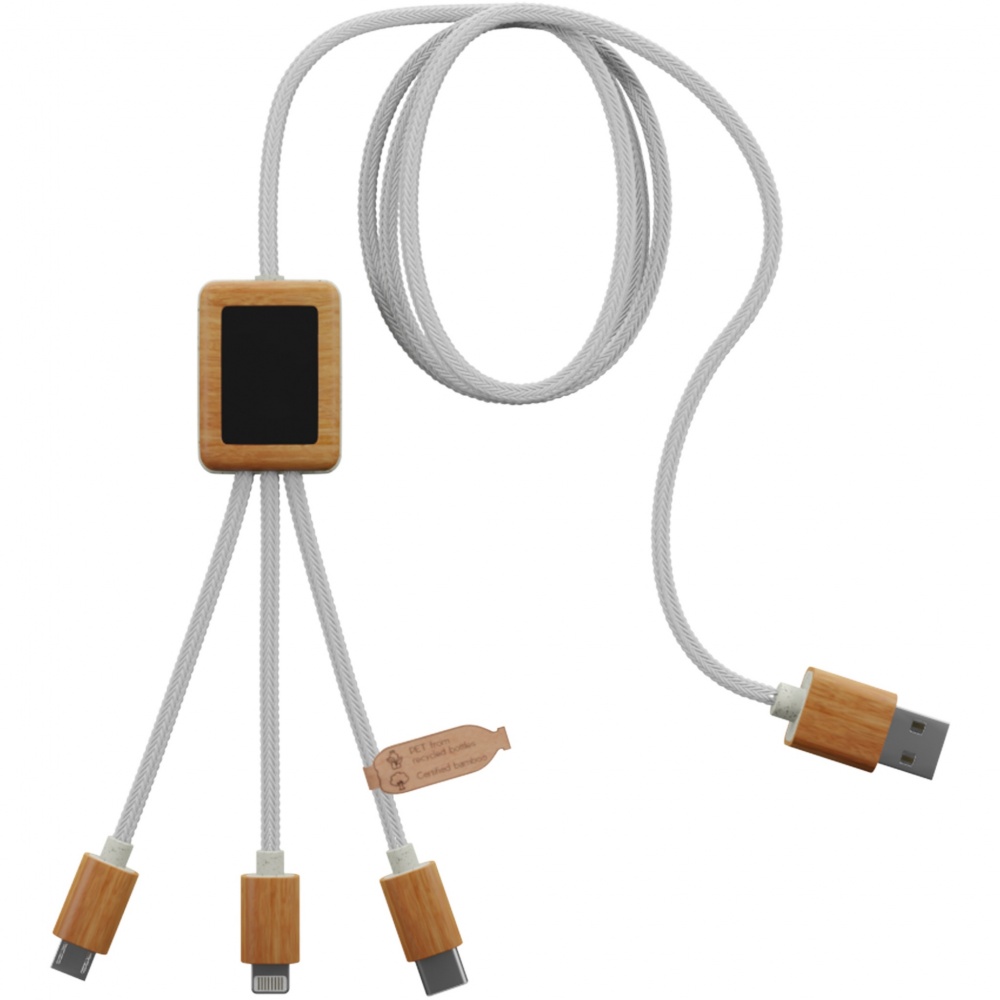 Logo trade promotional products picture of: SCX.design C39 3-in-1 rPET light-up logo charging cable with squared bamboo casing