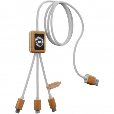 Logo trade promotional giveaways picture of: SCX.design C39 3-in-1 rPET light-up logo charging cable with squared bamboo casing