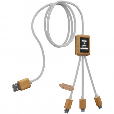 Logotrade corporate gift picture of: SCX.design C39 3-in-1 rPET light-up logo charging cable with squared bamboo casing