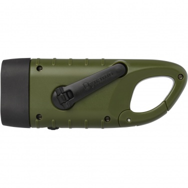 Logotrade promotional merchandise photo of: Helios recycled plastic solar dynamo flashlight with carabiner