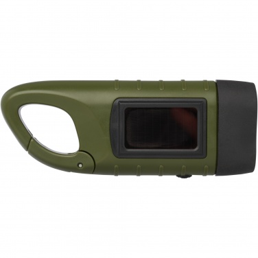 Logotrade promotional product image of: Helios recycled plastic solar dynamo flashlight with carabiner