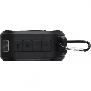 Logo trade business gift photo of: Solo 3W IPX5 RCS recycled plastic solar Bluetooth® speaker with carabiner 