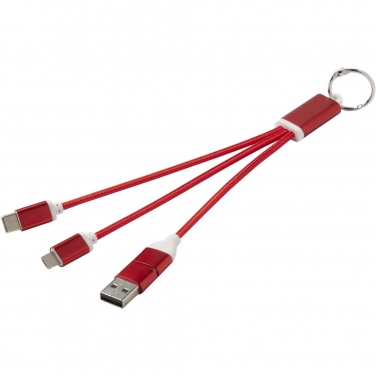 Logo trade promotional giveaways picture of: Metal 4-in-1 recycled aluminium charging cable with keychain