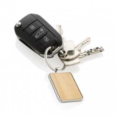Logo trade promotional giveaway photo of: RCS recycled zinc alloy rectangle keychain with bamboo