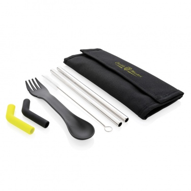 Logo trade promotional items image of: Tierra 2pcs straw and cutlery set in pouch