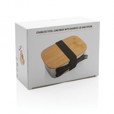 Logotrade promotional item picture of: Stainless steel lunchbox with bamboo lid and spork