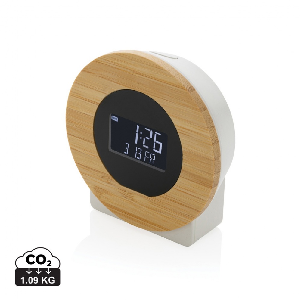Logo trade corporate gifts image of: Utah RCS rplastic and bamboo LCD desk clock