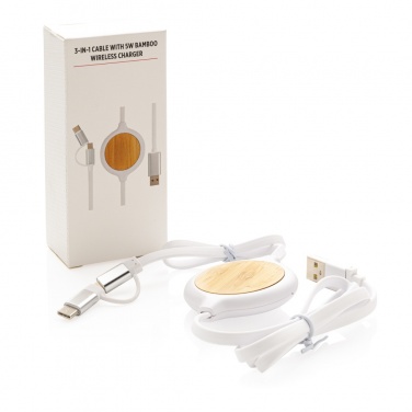Logotrade promotional item picture of: 3-in-1 cable with 5W bamboo wireless charger