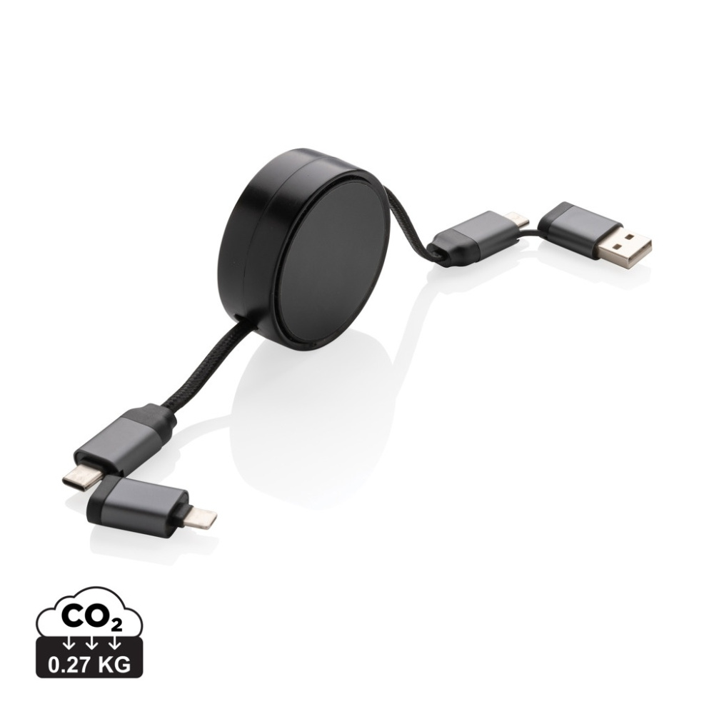 Logotrade promotional item image of: Terra RCS recycled aluminium retractable 6 in 1 cable