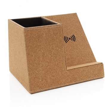 Logo trade corporate gift photo of: Cork pen holder and 5W wireless charger