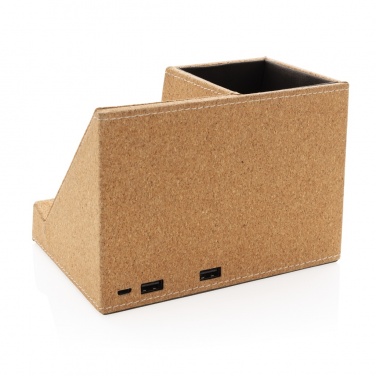 Logo trade promotional merchandise picture of: Cork pen holder and 5W wireless charger