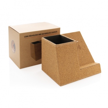 Logo trade promotional gifts image of: Cork pen holder and 5W wireless charger