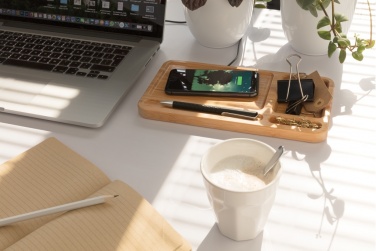 Logotrade promotional merchandise image of: Bamboo desk organiser 10W wireless charger