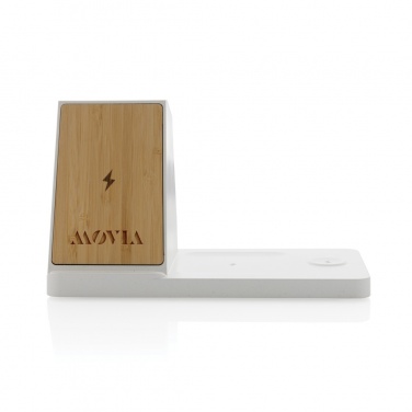 Logo trade promotional items image of: Ontario recycled plastic & bamboo 3-in-1 wireless charger