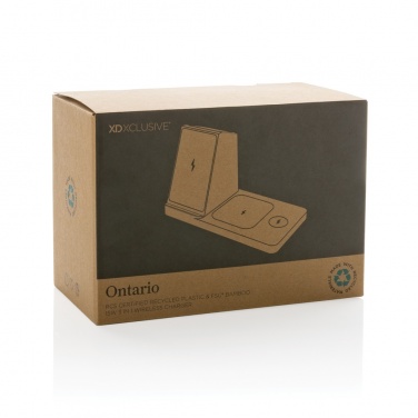 Logotrade advertising product image of: Ontario recycled plastic & bamboo 3-in-1 wireless charger