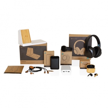 Logotrade promotional products photo of: Ontario recycled plastic & bamboo 3-in-1 wireless charger