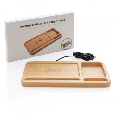 Logotrade advertising product picture of: Bamboo desk organiser 5W wireless charger