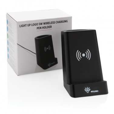 Logo trade promotional gifts picture of: Light up logo 5W wireless charging pen holder