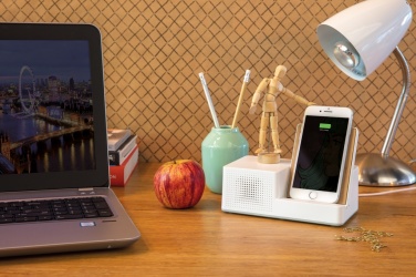 Logo trade advertising products picture of: Ontario 5W wireless charger with speaker