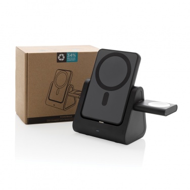 Logo trade advertising products image of: Powerbase RCS recycled plastic 3 in 1 charger with powerbank