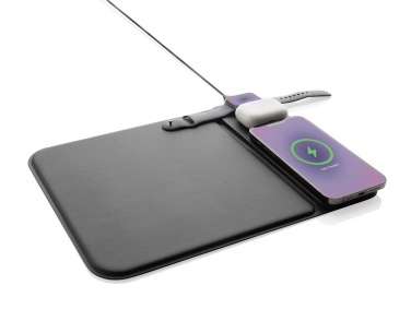 Logo trade promotional merchandise picture of: Swiss peak RCS recycled PU 15W 3 in 1 charging mousepad