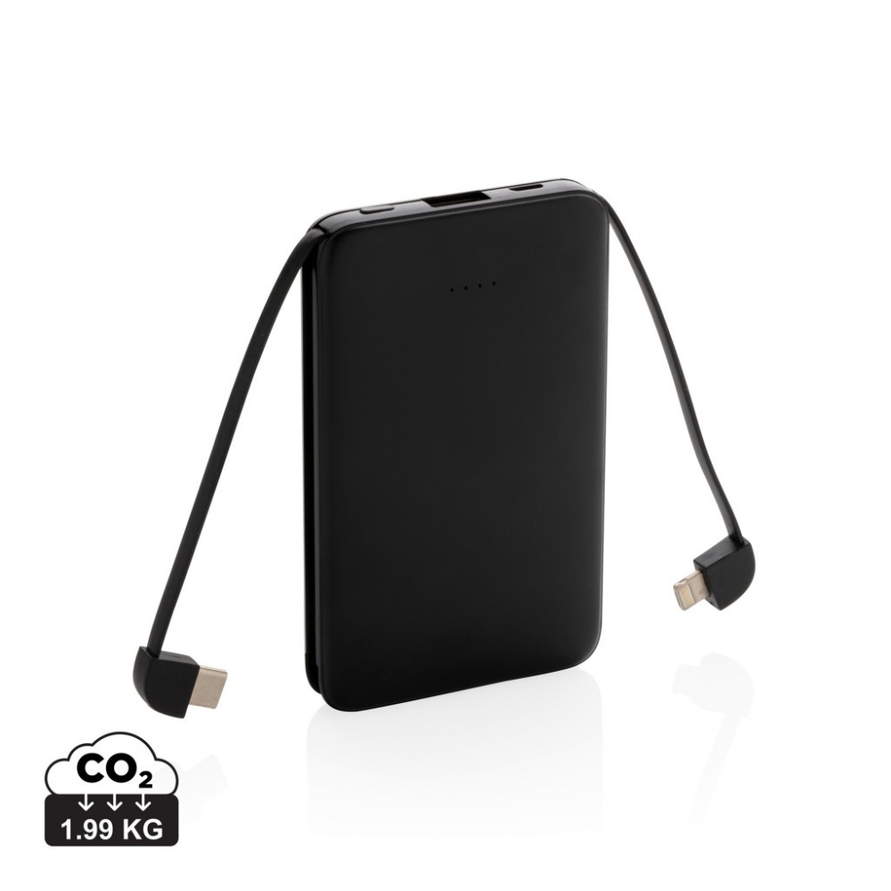 Logotrade advertising products photo of: 5.000 mAh Pocket Powerbank with integrated cables