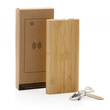 Logotrade promotional merchandise image of: Bamboo 8.000 mAh 5W wireless powerbank