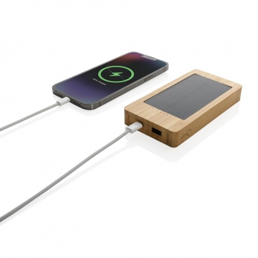 Logo trade business gifts image of: Sunwick 10.000 mAh Bamboo solar powerbank