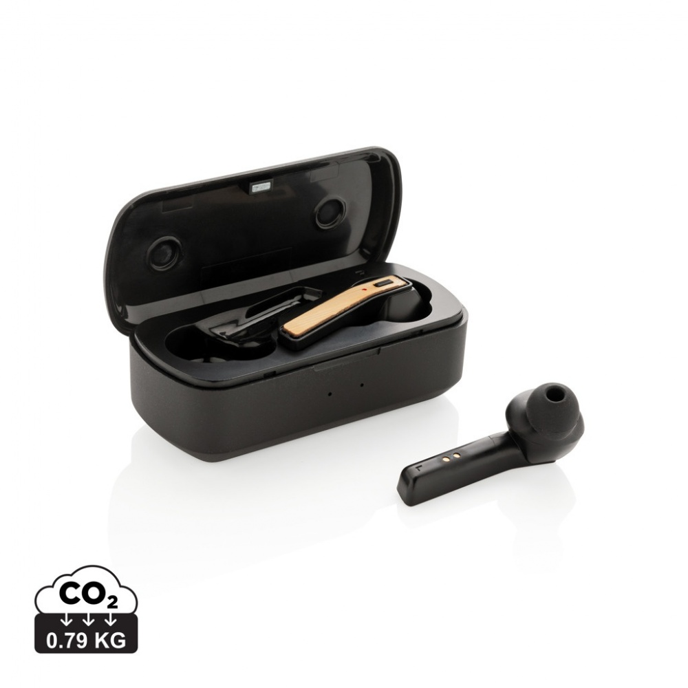 Logo trade promotional merchandise picture of: Bamboo Free Flow TWS earbuds in case