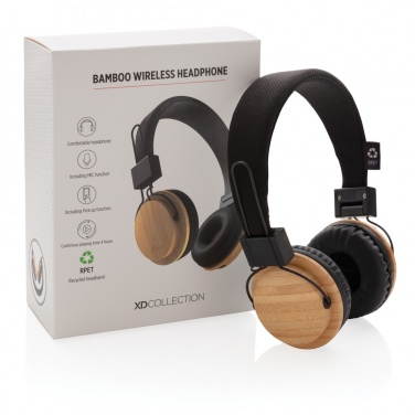 Logo trade promotional merchandise image of: Bamboo wireless headphone