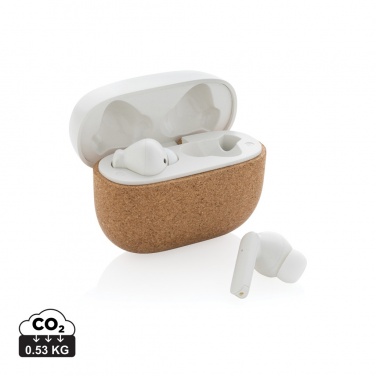 Logotrade promotional gift image of: Oregon RCS recycled plastic and cork TWS earbuds