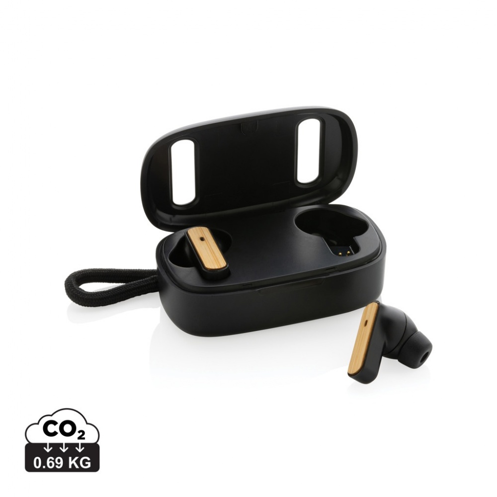 Logotrade promotional merchandise image of: RCS recycled plastic & bamboo TWS earbuds